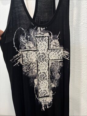 Vocal Black Tank Top with White Lace Cross Graphic
